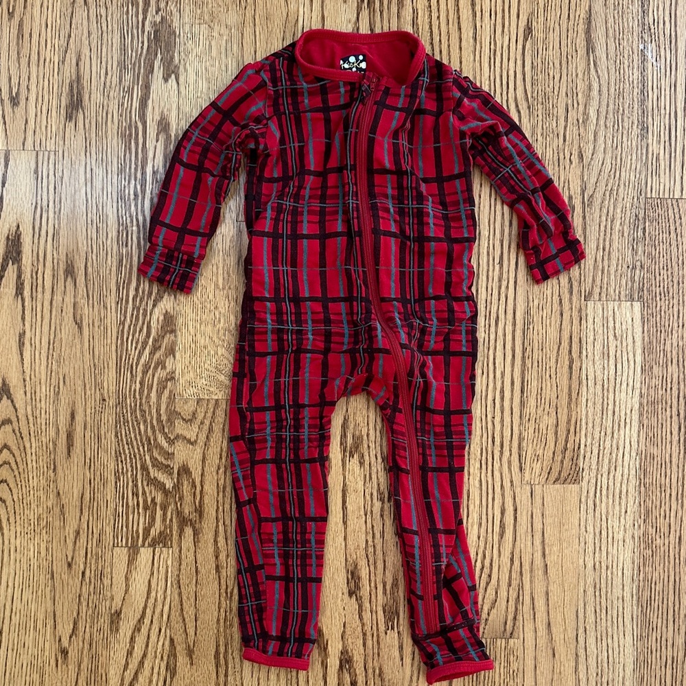 Kickee Pants Red Plaid Kids Footie
